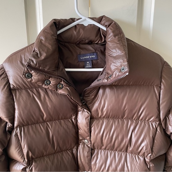Land's End Brown Puffer Down Winter Jacket Coat Size Medium - Picture 5 of 13